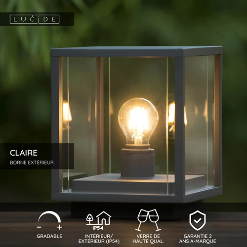 Lucide CLAIRE - Borne extérieur - 1xE27 - IP54 - Anthracite - USP